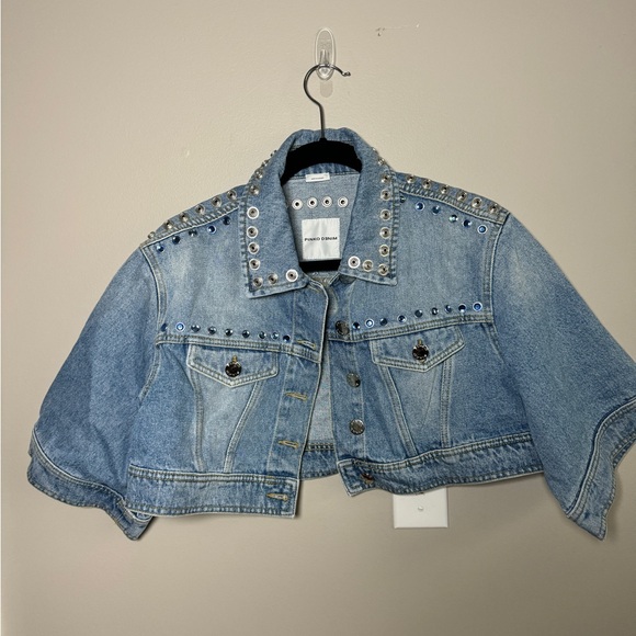 PINKO Record Denim Cropped Jacket (size L) - Picture 7 of 8